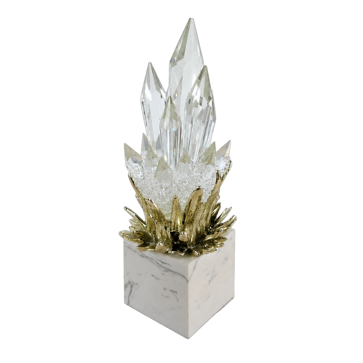 Prisma de cristal egipcio sobre acero inoxidable y mármol grande, Dorado (7*7*25cm)