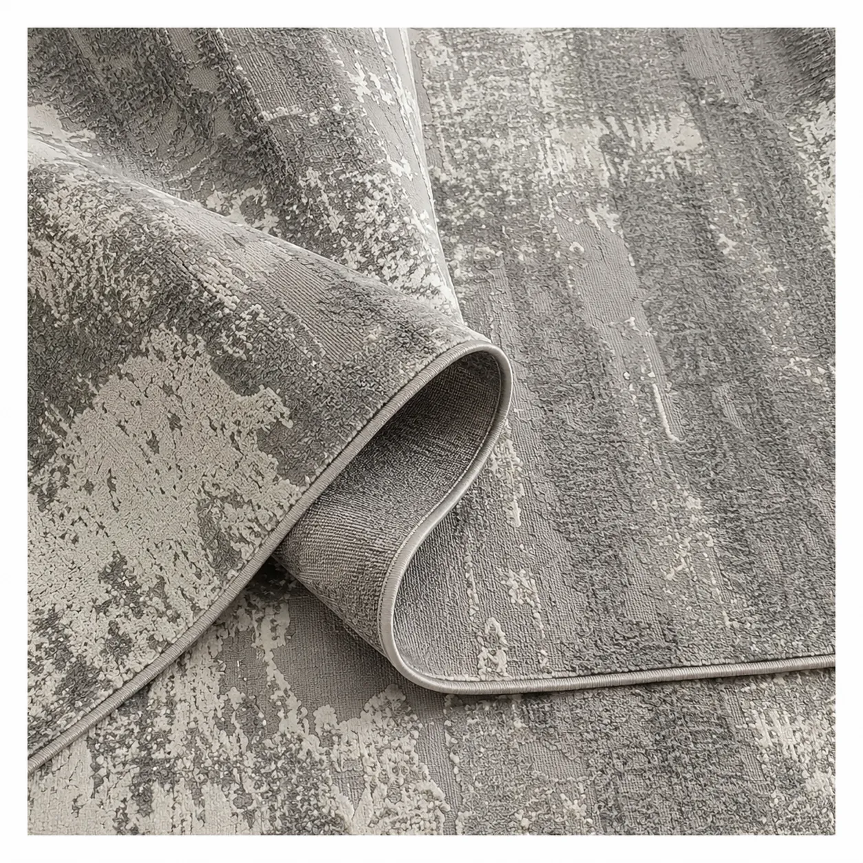 Alfombra abstracta Diseñador 01 grande, Hueso y gris claro, grosor 2 cm, reverso de yute (200*290cm)
