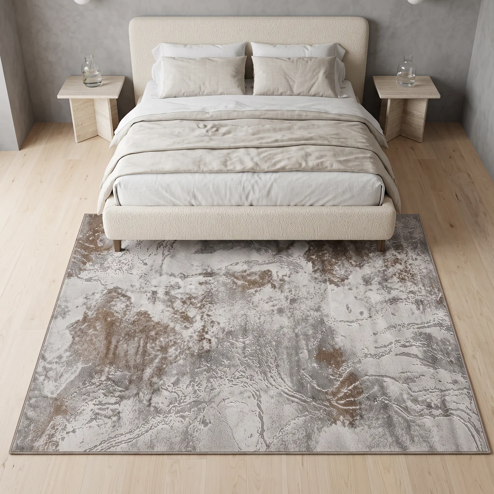 Alfombra abstracta Sevilla 05 grande, Beige y terracota, grosor 2 cm, reverso de yute (200*290cm)