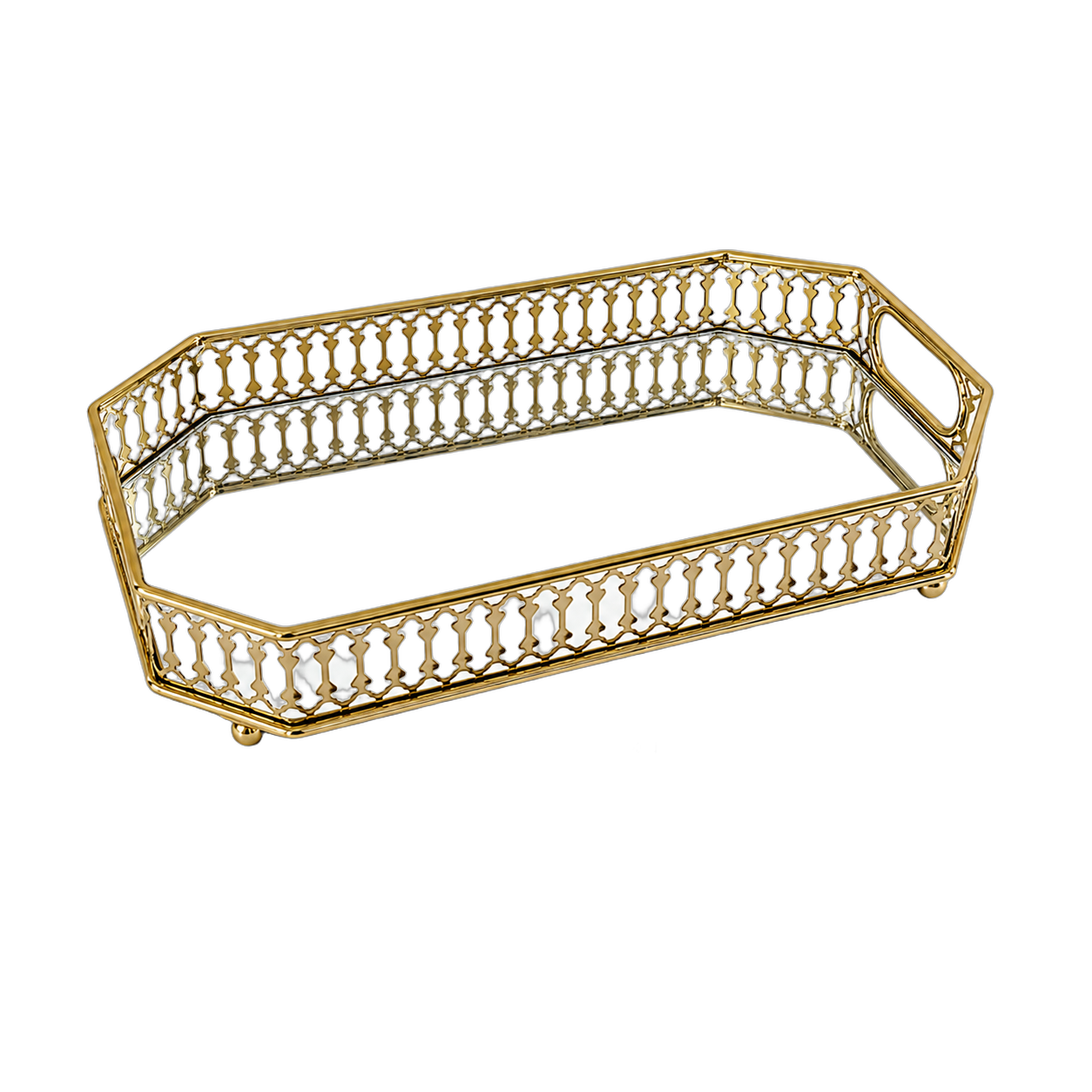 Bandeja rectangular con base de espejo mediana, Dorado (29*18*4cm)