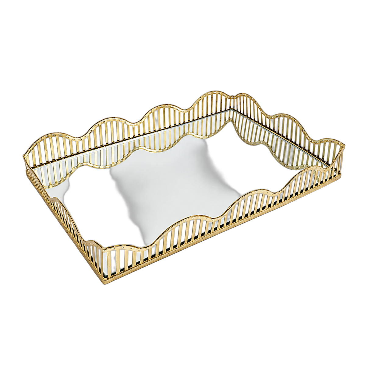 Bandeja rectangular ondulada con base de espejo grande, Dorado (36*24*6.5cm)