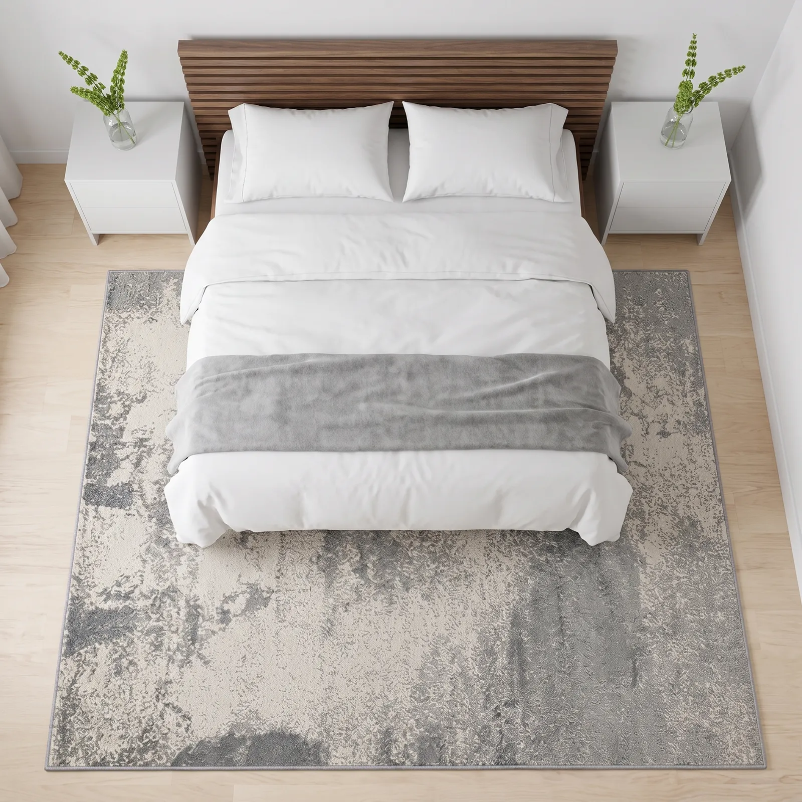 Alfombra abstracta veteada grande, Gris y hueso, grosor 2 cm, reverso de yute (200*290cm)