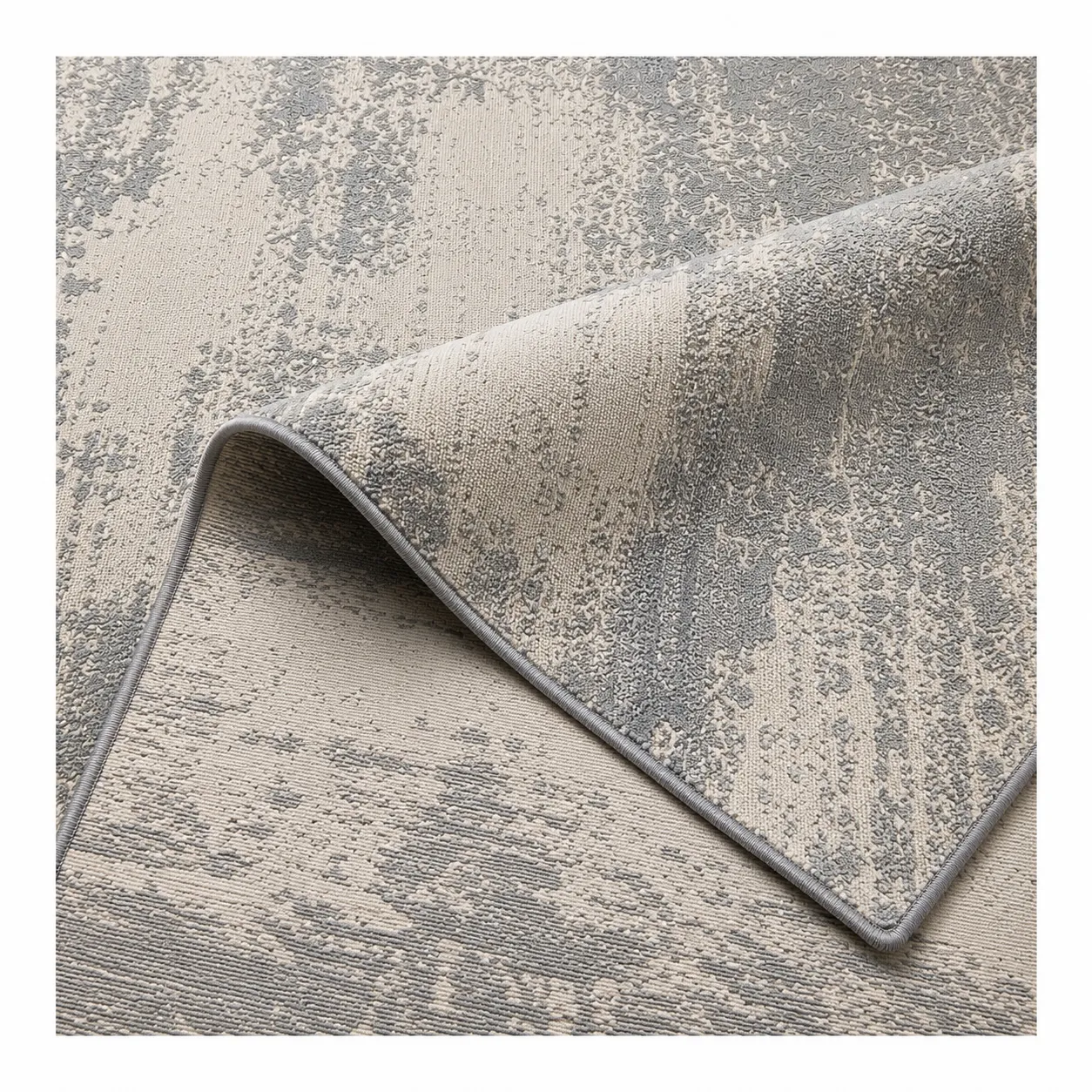 Alfombra abstracta veteada grande, Gris y hueso, grosor 2 cm, reverso de yute (200*290cm)
