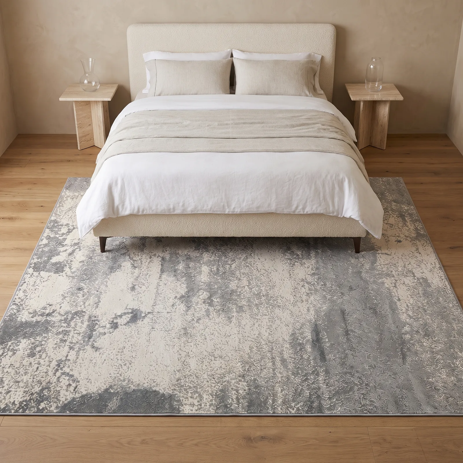 Alfombra abstracta veteada XL, Gris y hueso, grosor 2 cm, reverso de yute (240*340cm)