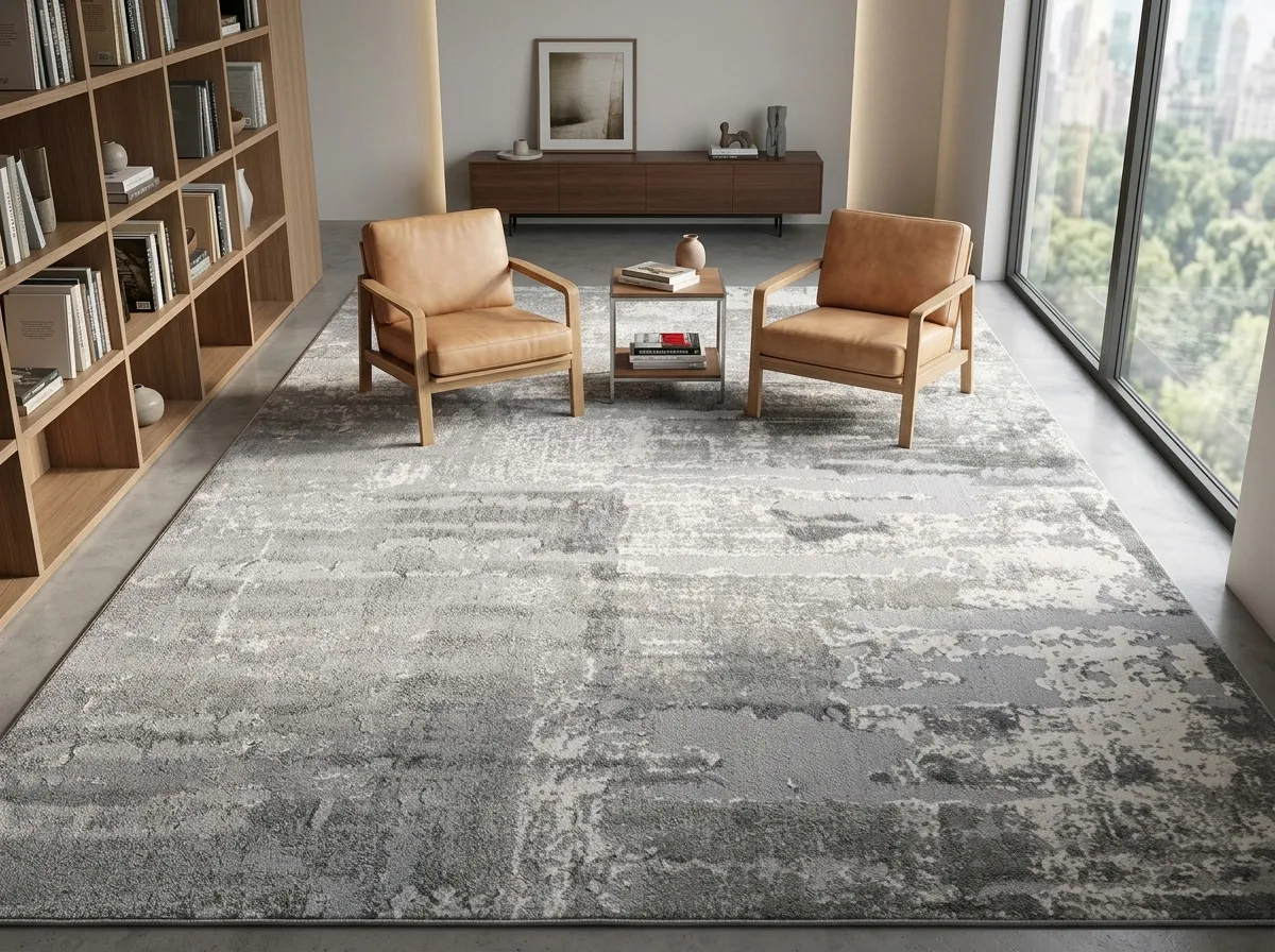 Alfombra abstracta veteada extra grande, Gris y hueso, grosor 2 cm, reverso de yute (300*400cm)