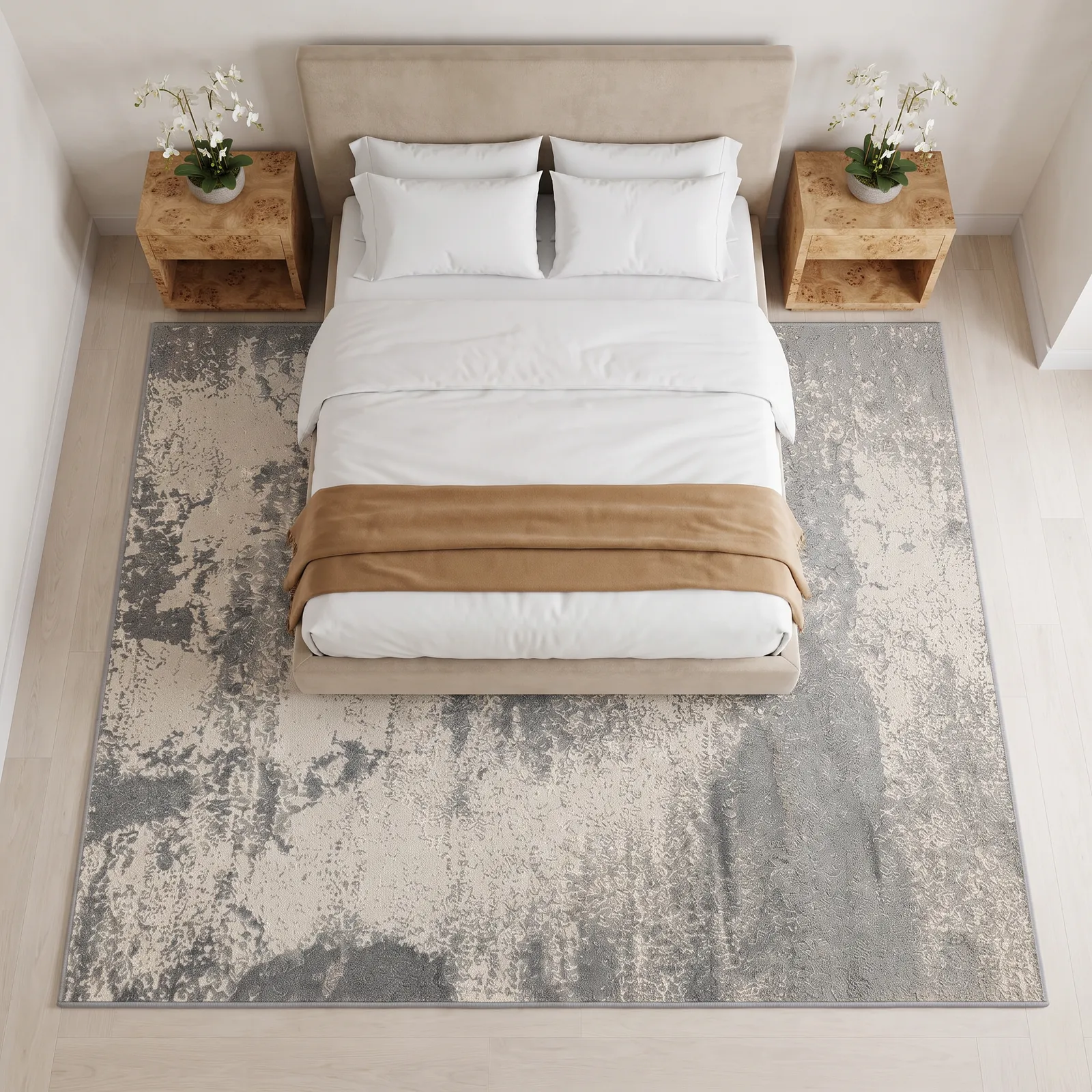 Alfombra abstracta veteada extra grande, Gris y hueso, grosor 2 cm, reverso de yute (300*400cm)