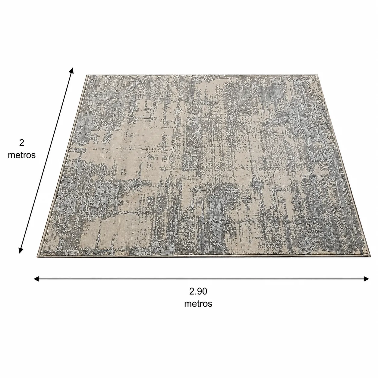 Alfombra abstracta difuminada grande, Hueso y gris, grosor 2 cm, reverso de yute (200*290cm)