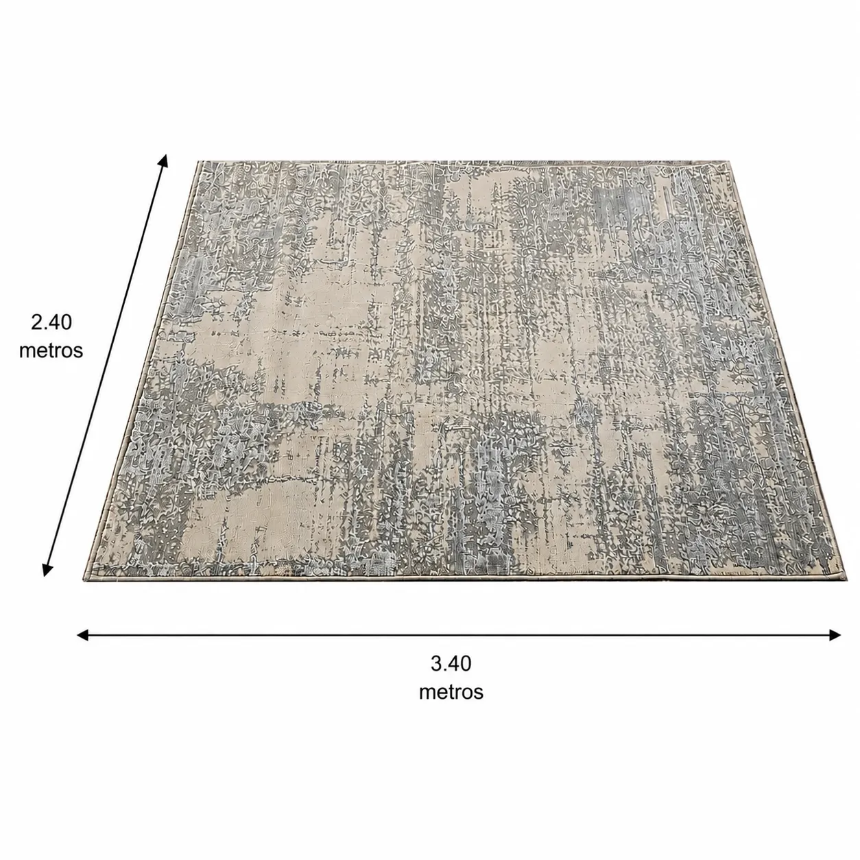 Alfombra abstracta difuminada XL, Hueso y gris, grosor 2 cm, reverso de yute (240*340cm)