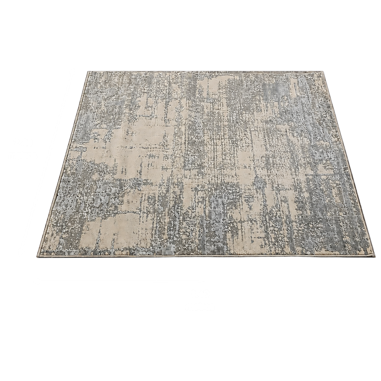 Alfombra abstracta difuminada XL, Hueso y gris, grosor 2 cm, reverso de yute (240*340cm)