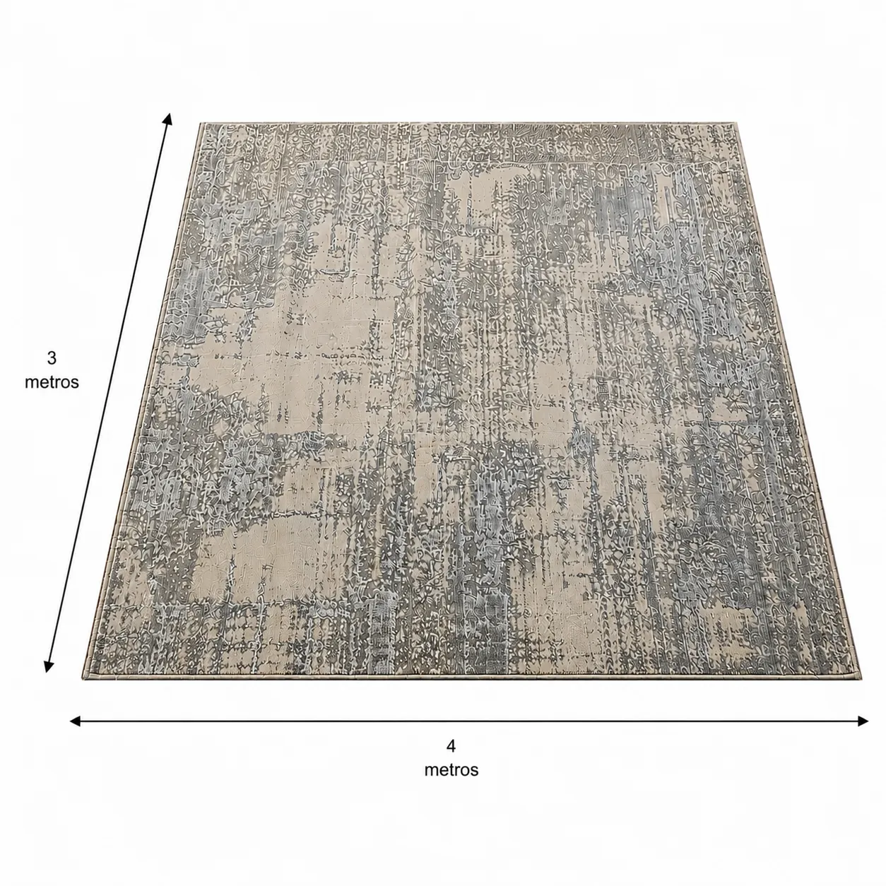 Alfombra abstracta difuminada extra grande, Hueso y gris, grosor 2 cm, reverso de yute (300*400cm)