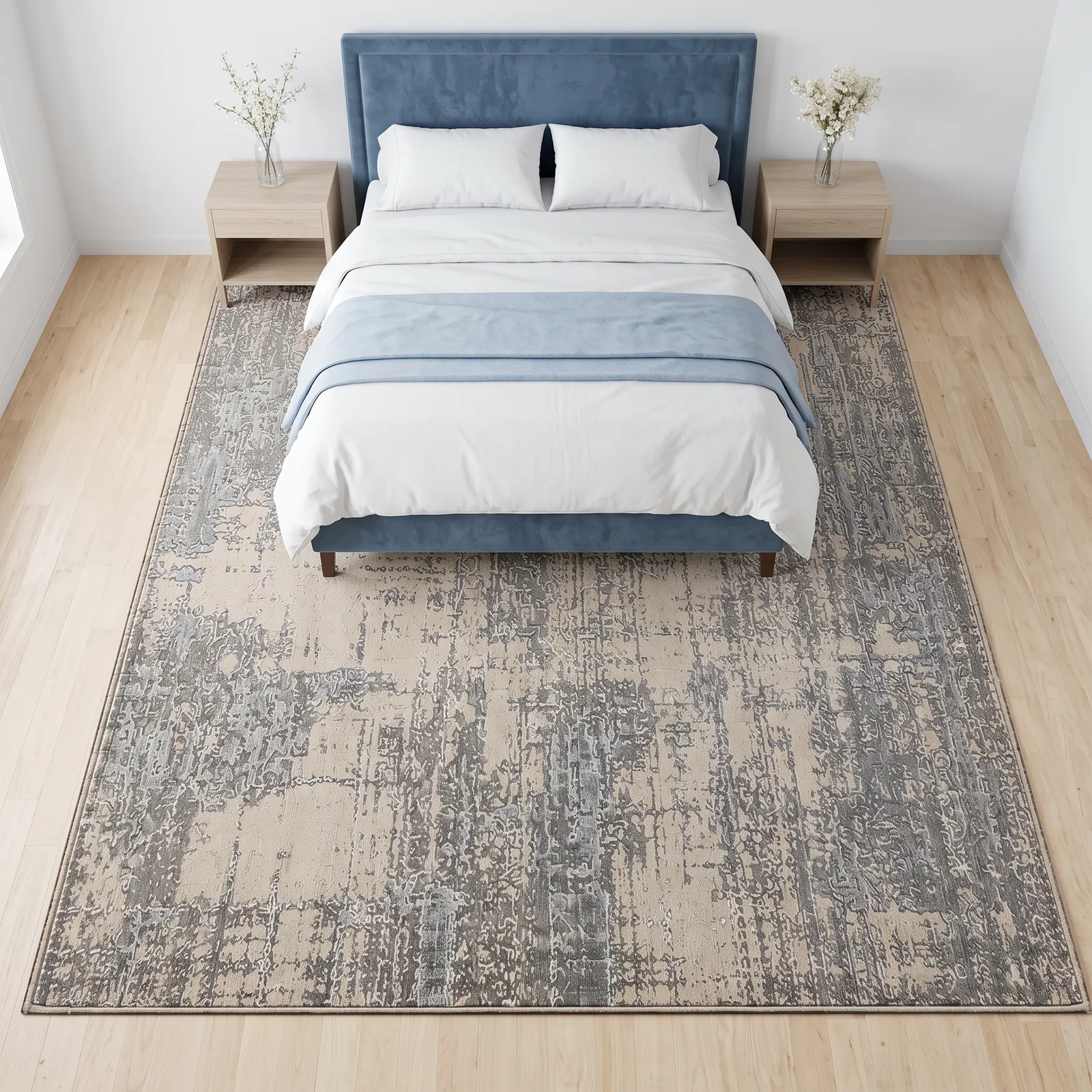 Alfombra abstracta difuminada extra grande, Hueso y gris, grosor 2 cm, reverso de yute (300*400cm)