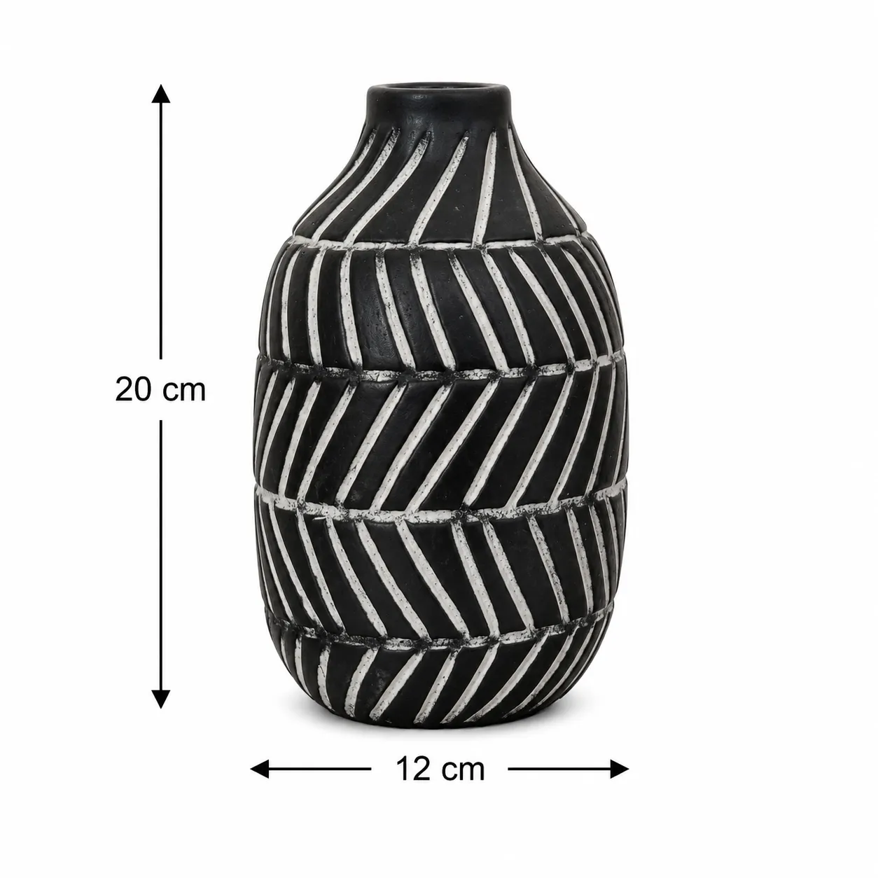 Jarrón cerámica rayas chevron, Negro (12*20)