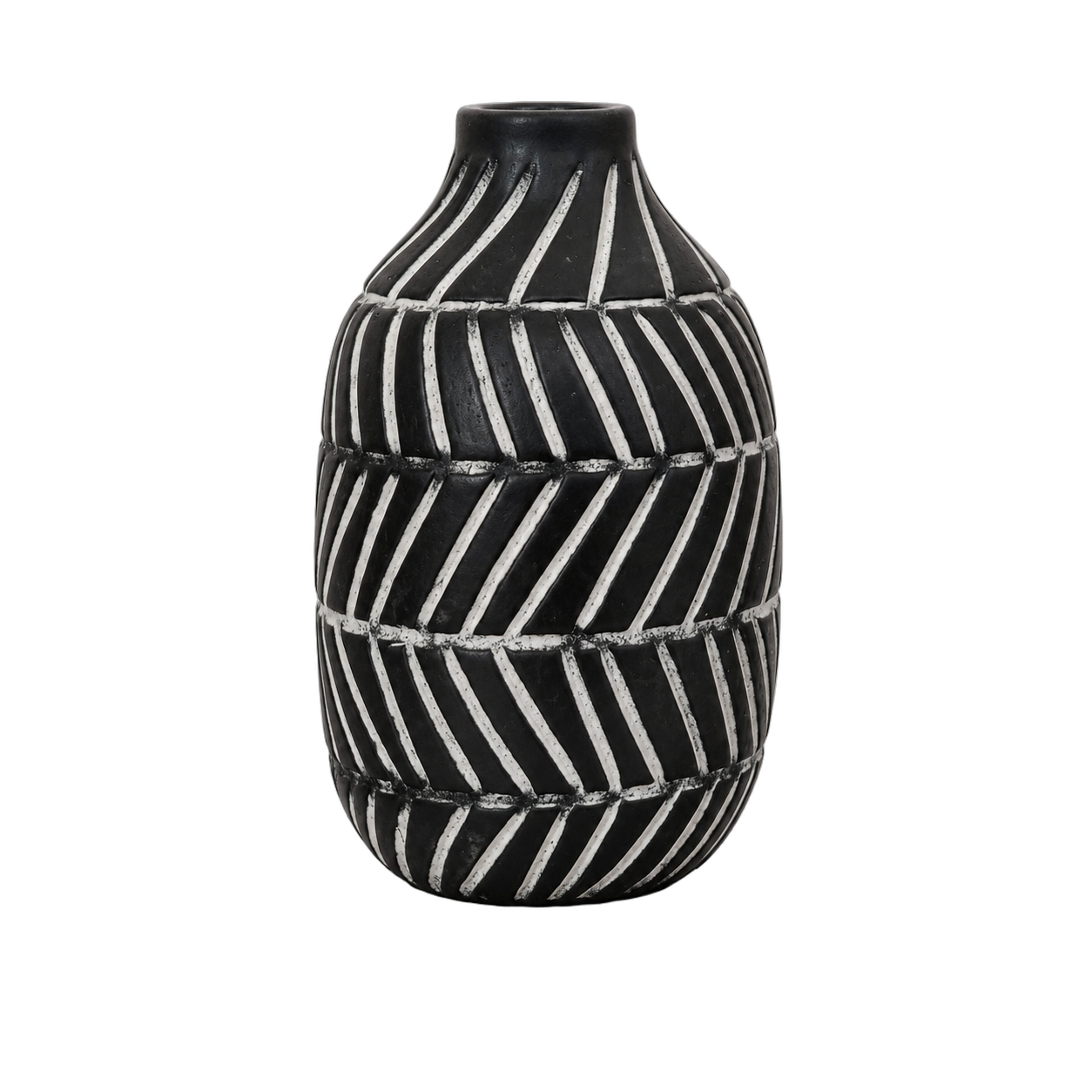 Jarrón cerámica rayas chevron, Negro (12*20)