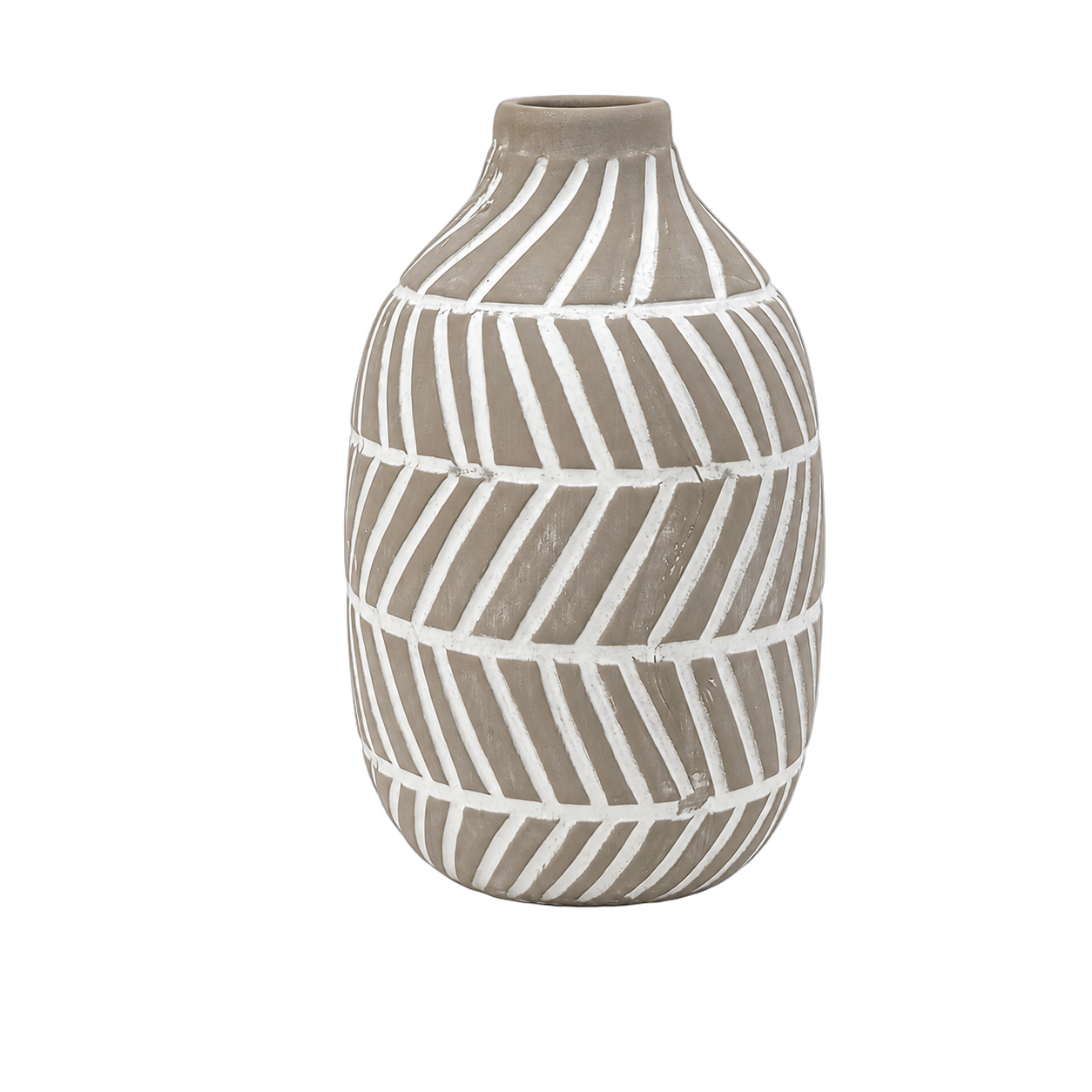Jarrón cerámica rayas chevron, Blanco y gris (12*20)