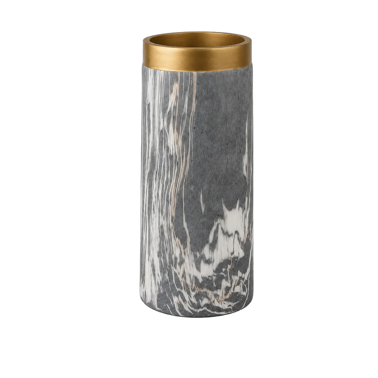 Jarrón cilíndrico marmoleado grande, Gris y dorado (12*25.5cm)