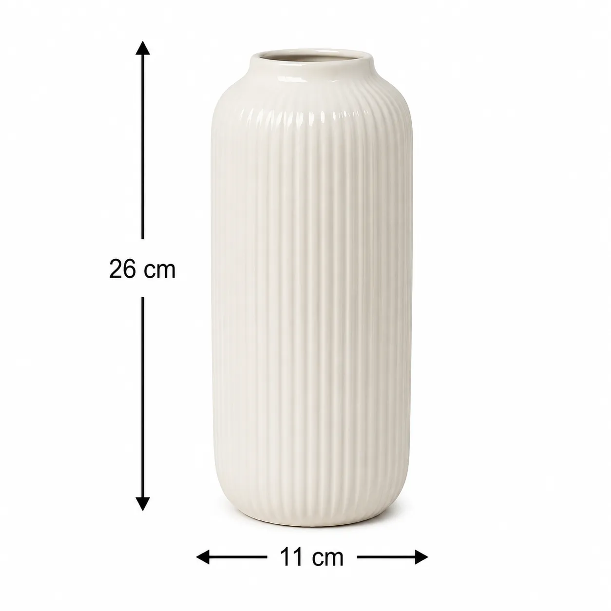 Jarrón cerámica acanalado grande, Blanco (11*11*26cm)