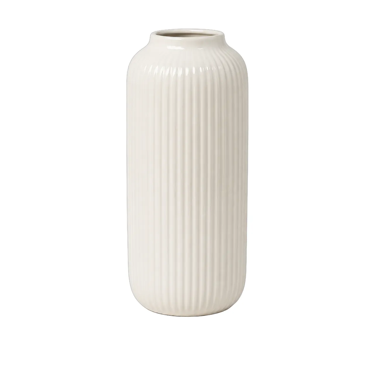 Jarrón cerámica acanalado grande, Blanco (11*11*26cm)