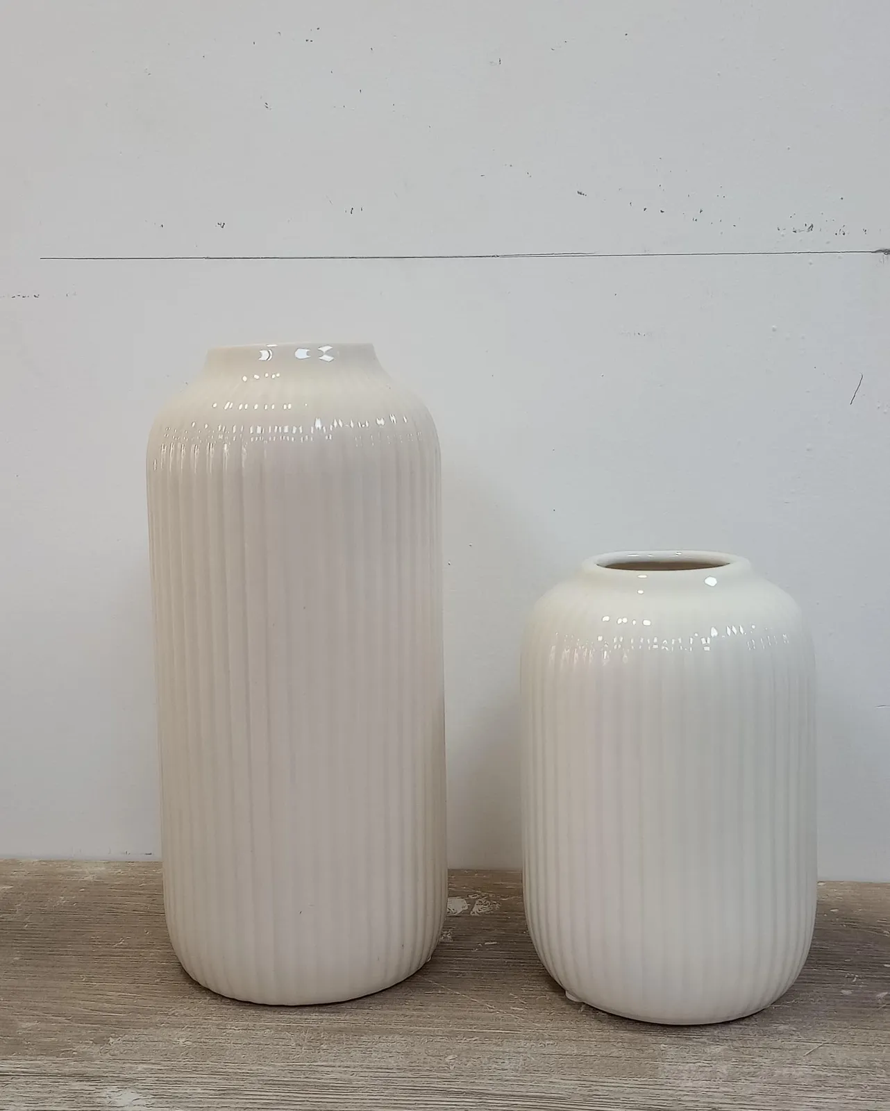 Jarrón cerámica acanalado pequeño, Blanco (11*11*17cm)
