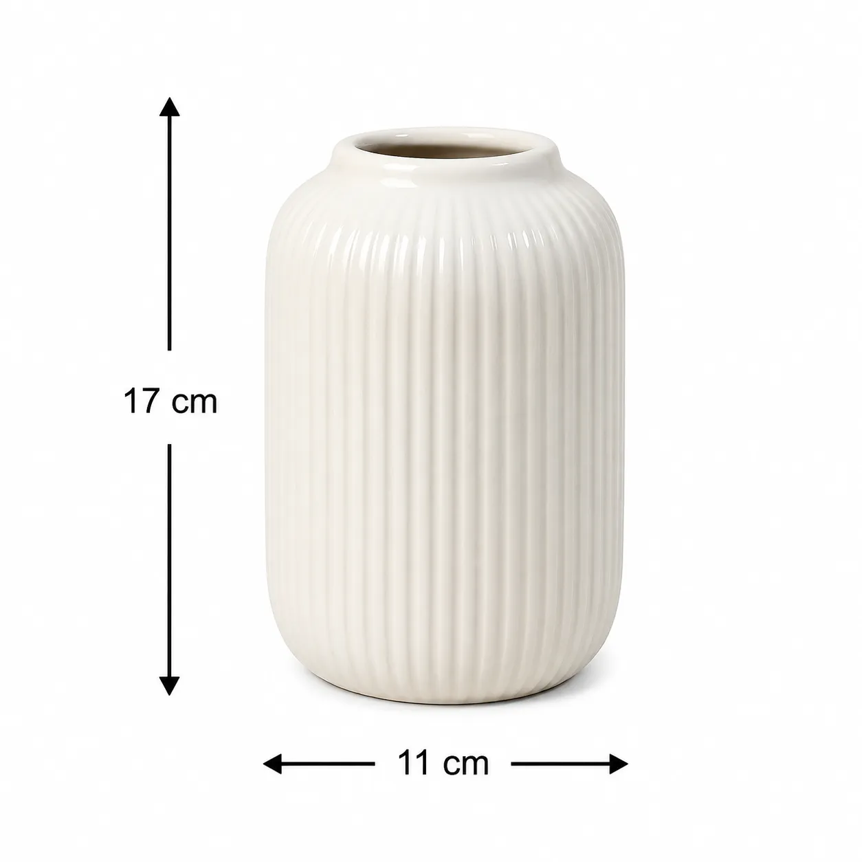 Jarrón cerámica acanalado pequeño, Blanco (11*11*17cm)