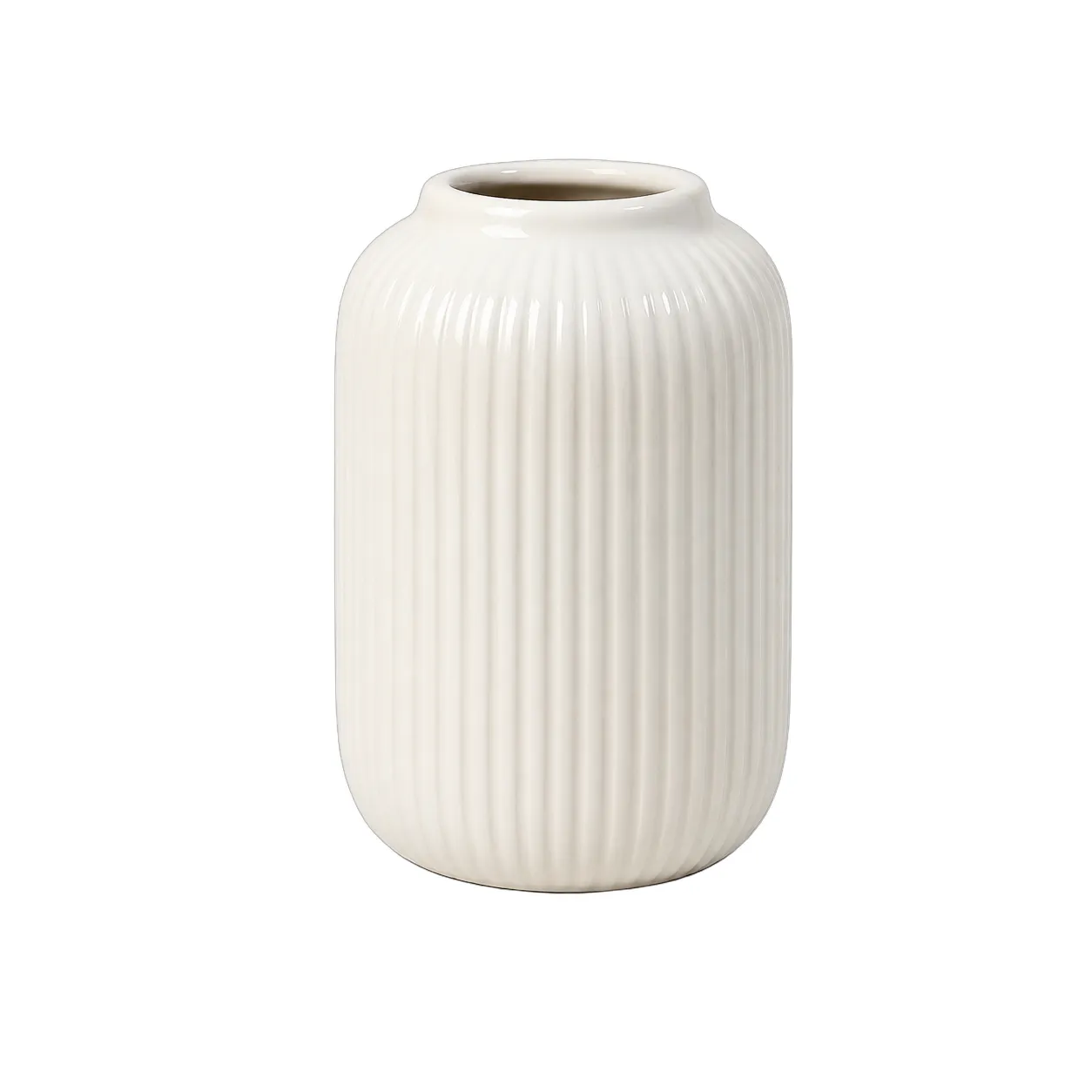Jarrón cerámica acanalado pequeño, Blanco (11*11*17cm)