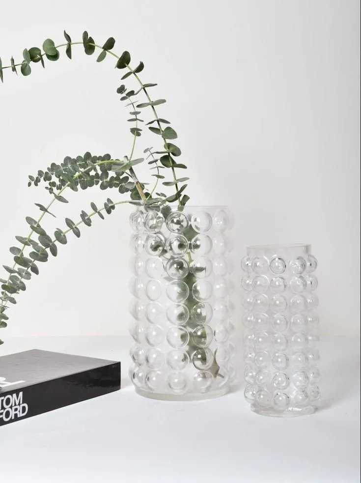 Jarrón tubular burbujas, Transparente (8*8*21.5cm)