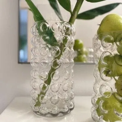 Jarrón tubular burbujas, Transparente (8*8*21.5cm)