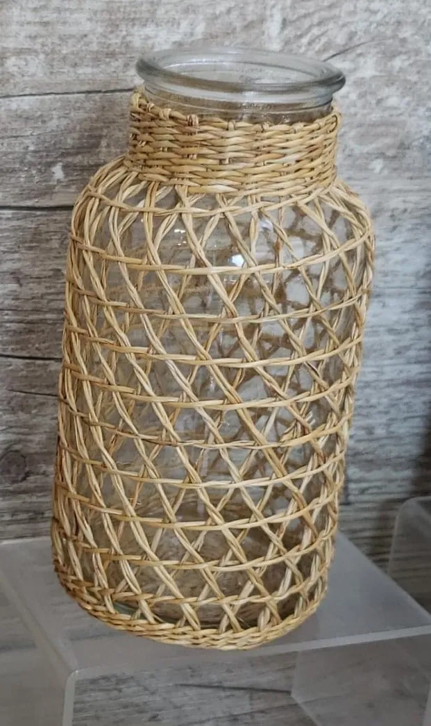 Jarrón de vidrio forrado en ratán pequeño, Natural (8*16cm)