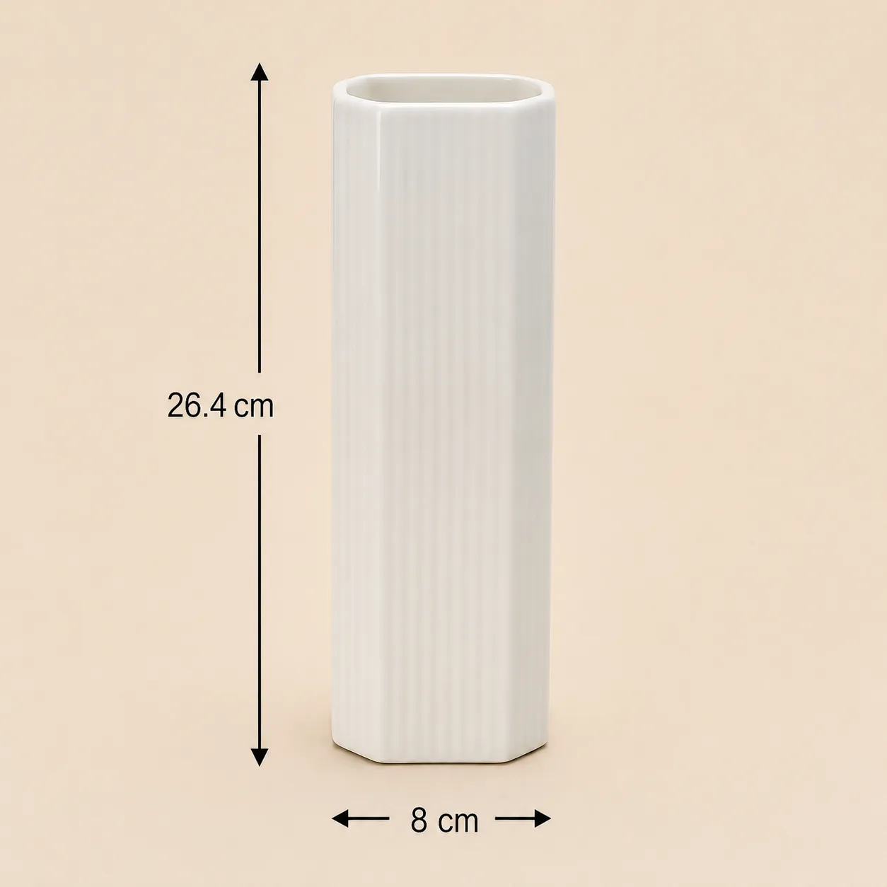 Jarrón cuadrado alto de cerámica grande, Blanco (8*8*26.4cm)