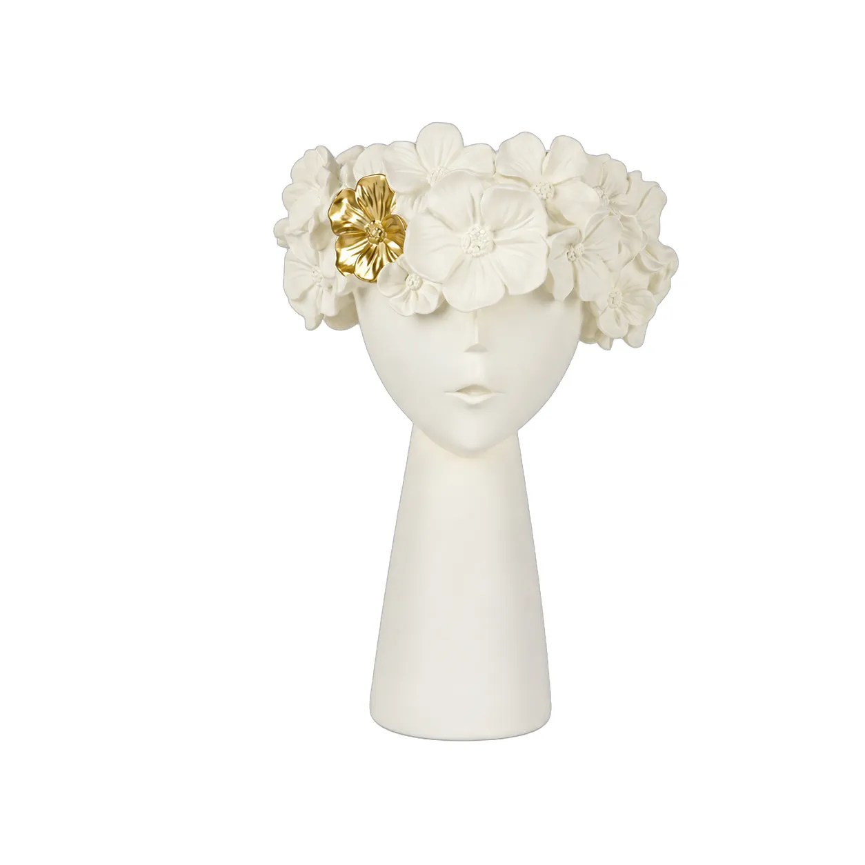 Escultura rostro con flores de resina, Beige (17*17*27cm)