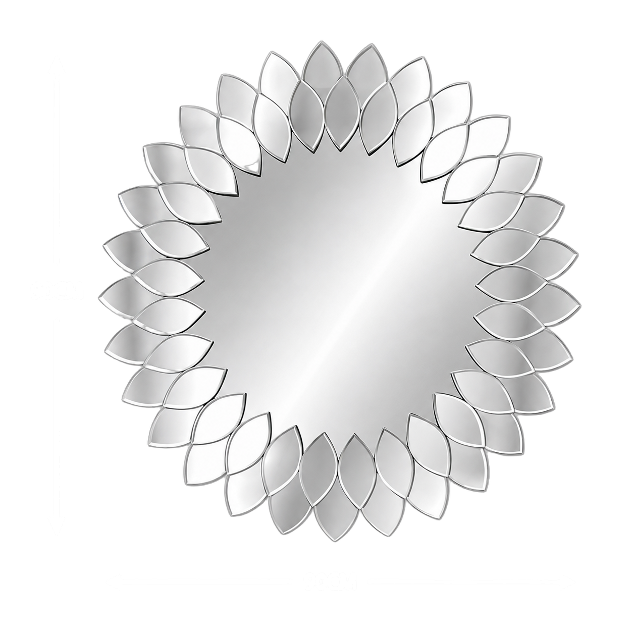 Espejo redondo pétalos escamados, Plateado (90cm)