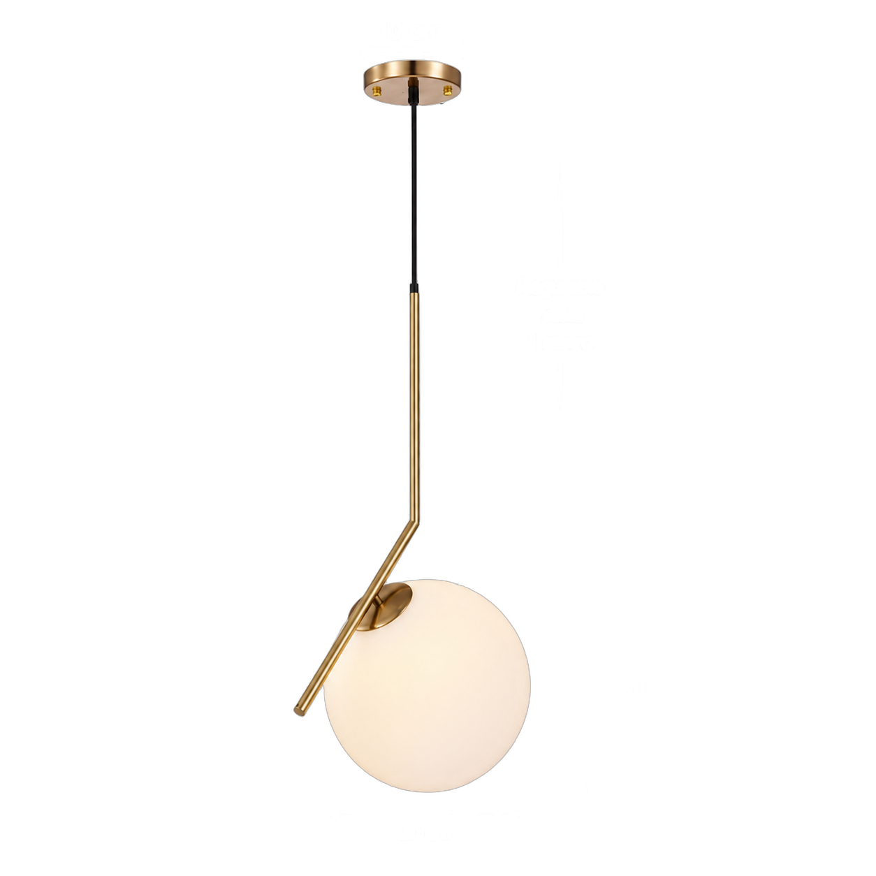 Lámpara colgante esfera opalina con brazo angular, Dorado (20*20*Regula 100cm) (1 foco E27BULB3000K no incluido)