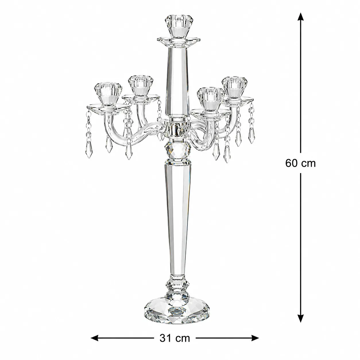 Candelabro 5 brazos de cristal, Transparente (31*60cm)