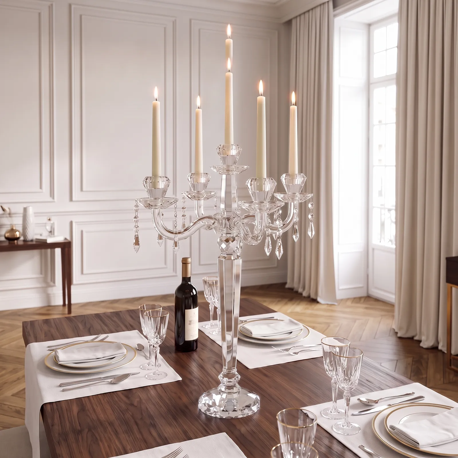 Candelabro 5 brazos de cristal, Transparente (31*60cm)