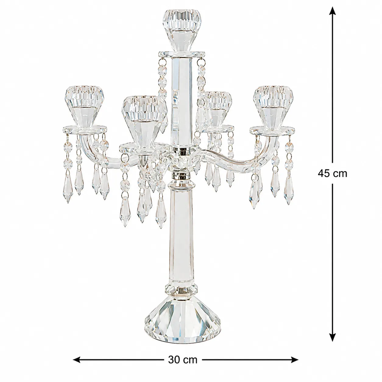 Candelabro de cristal 5 brazos con colgantes (30*45cm)