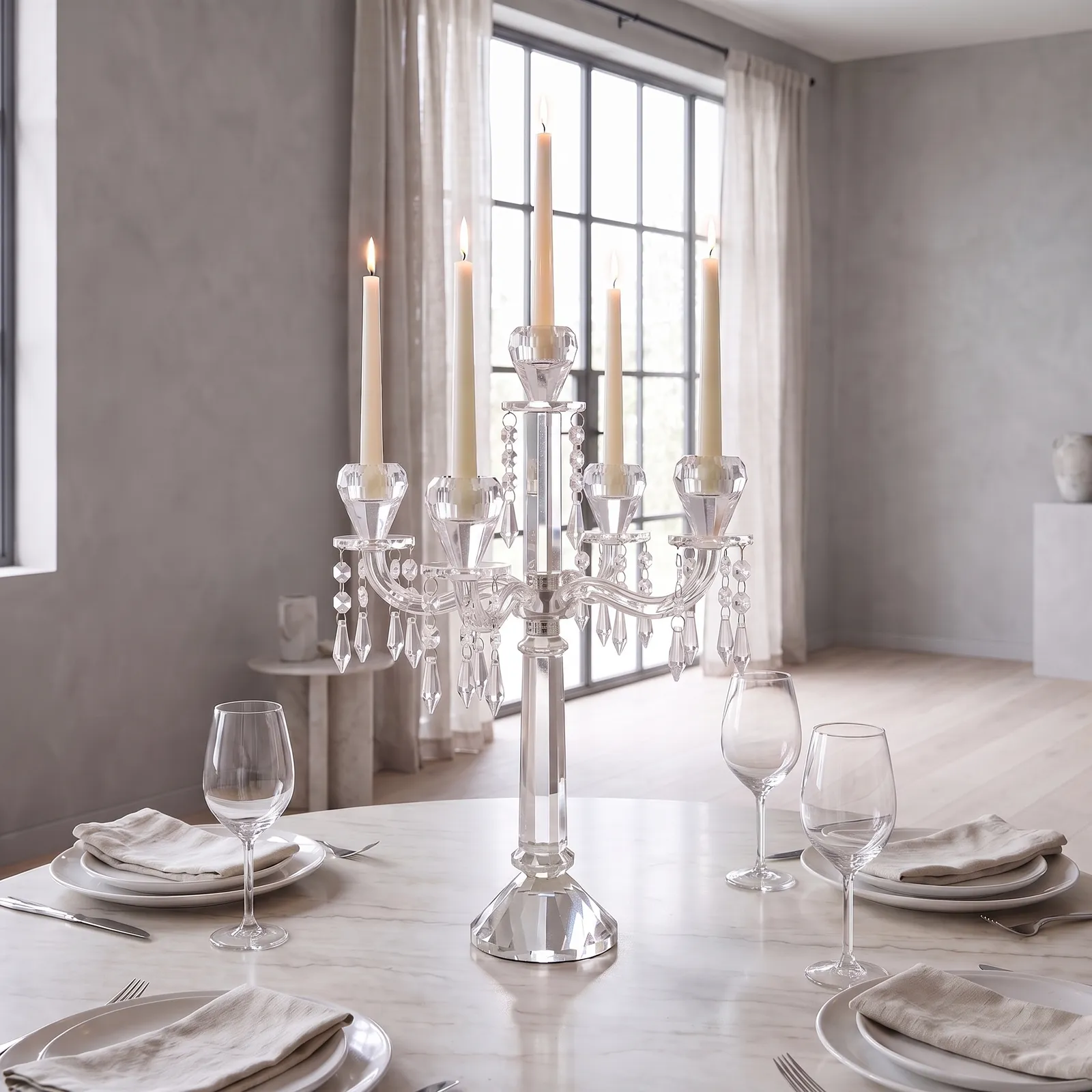 Candelabro de cristal 5 brazos con colgantes (30*45cm)