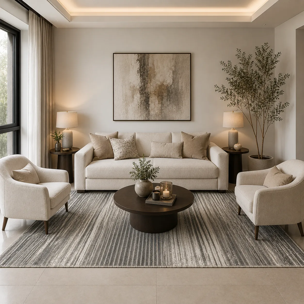 Alfombra lineal, Gris y marfil, grosor 2 cm, reverso de yute (160*230cm)