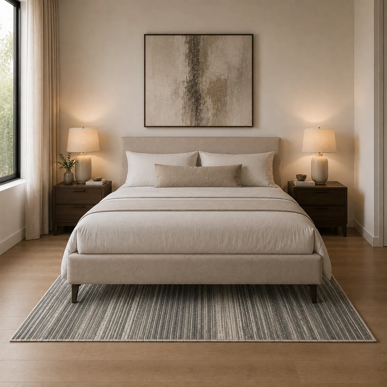 Alfombra lineal, Gris y marfil, grosor 2 cm, reverso de yute (160*230cm)