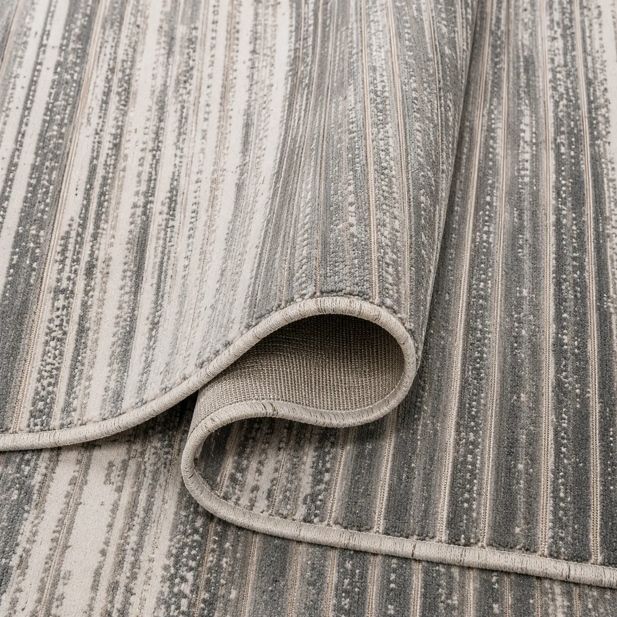 Alfombra lineal, Gris y marfil, grosor 2 cm, reverso de yute (160*230cm)