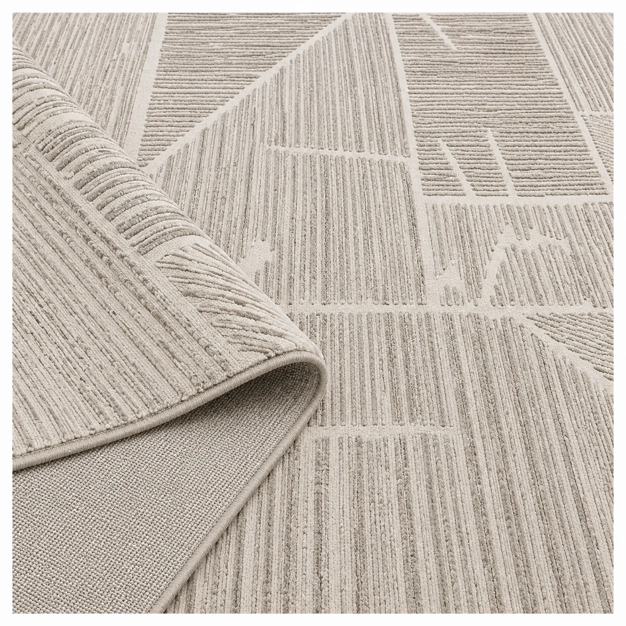 Alfombra Cloud Trail lineal grande, Hueso y gris claro, grosor 2 cm, reverso de yute (200*290cm)