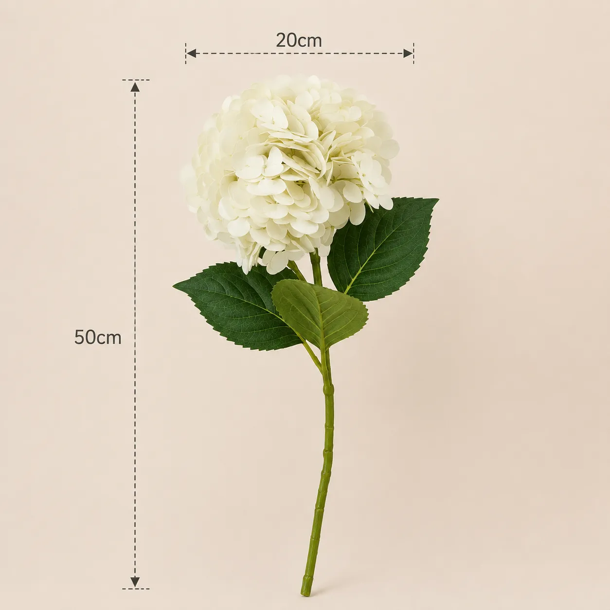 Rama de hortensia artificial suelta real al toque, Blanco (20*50cm)