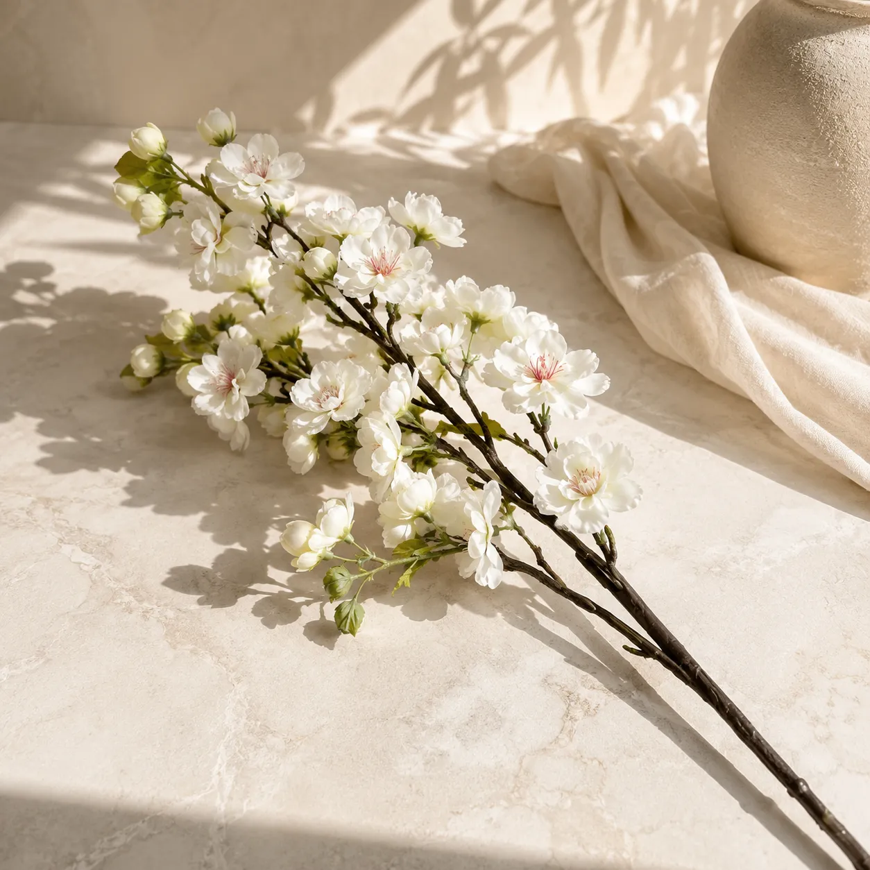 Rama de flor de cerezo artificial, Blanco (81cm)