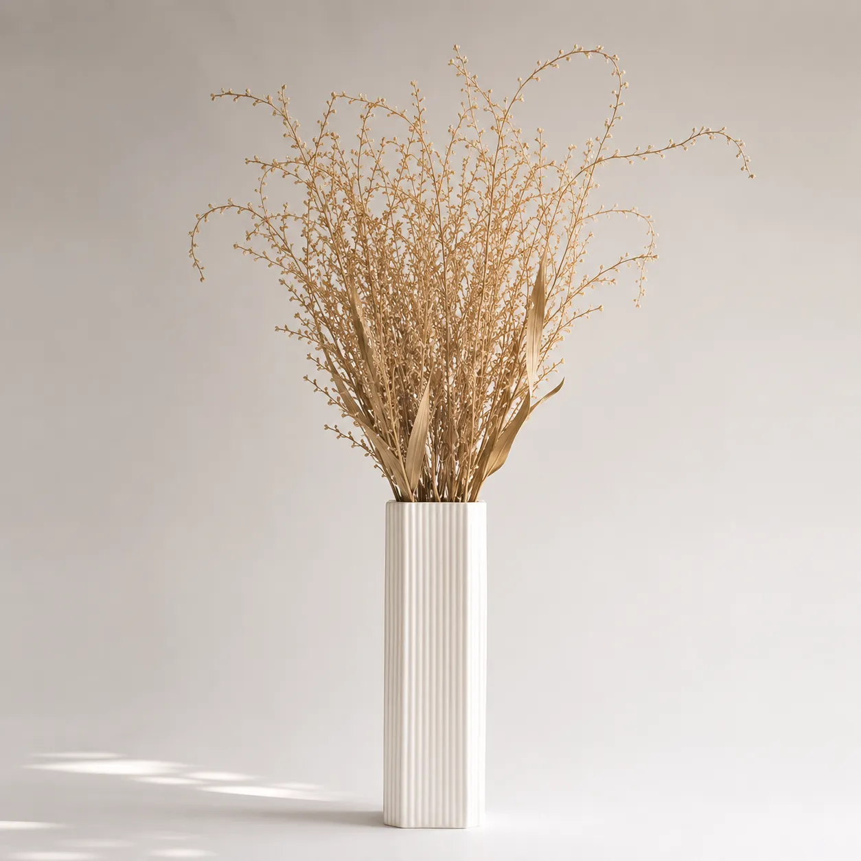 Rama de pampas artificial suelta real al tacto, Beige (103cm)