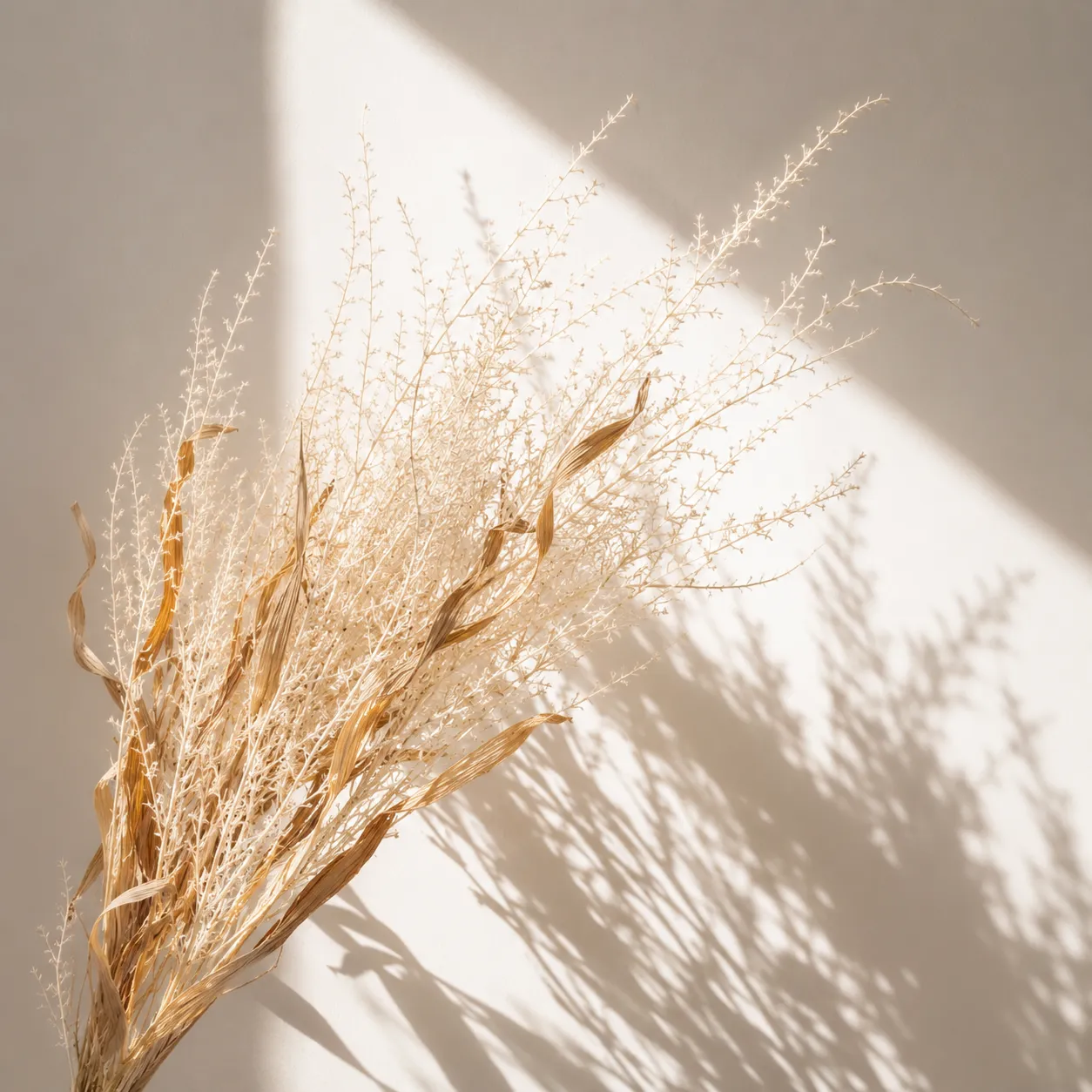 Rama de pampas artificial suelta real al tacto, Blanca (103cm)