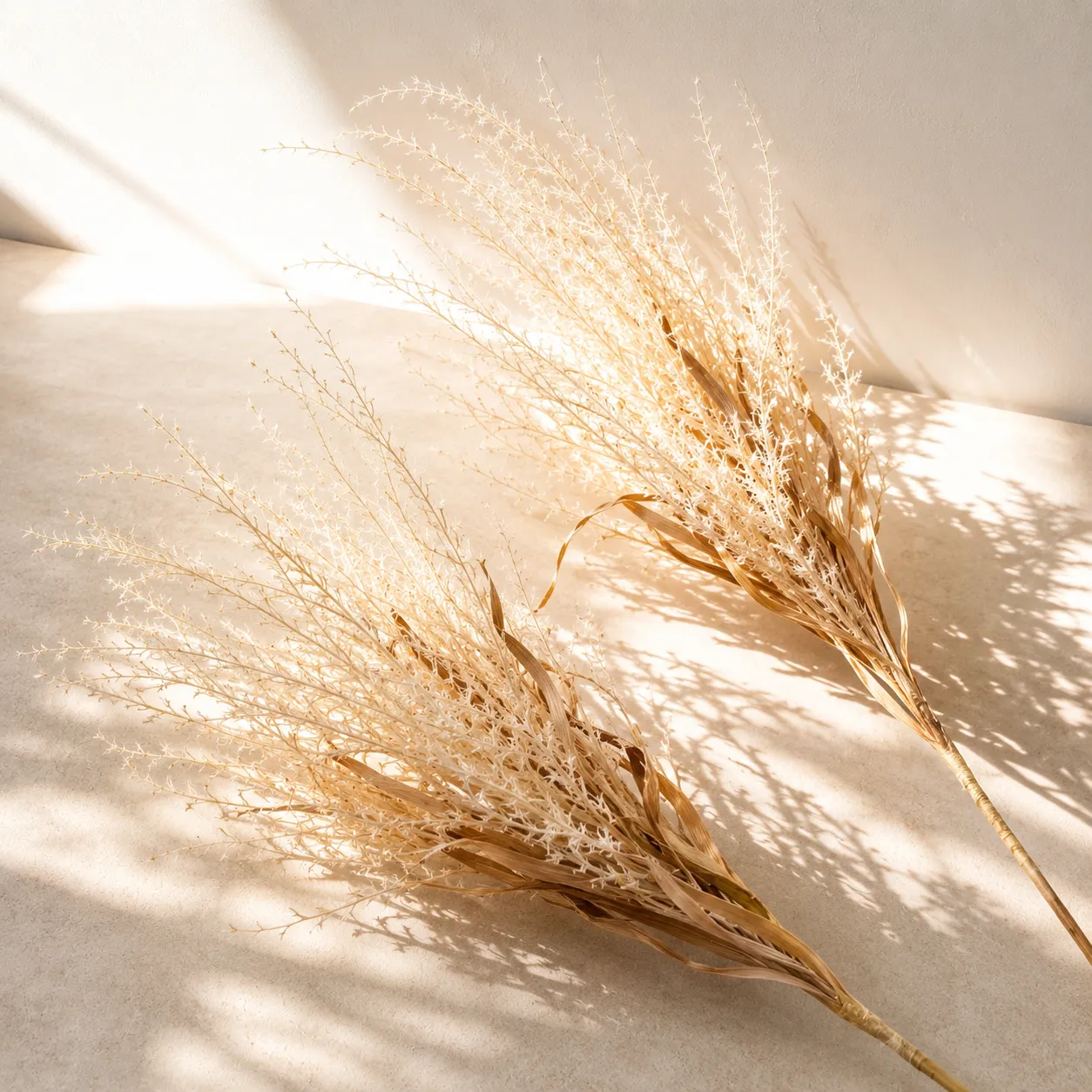 Rama de pampas artificial suelta real al tacto, Blanca (103cm)