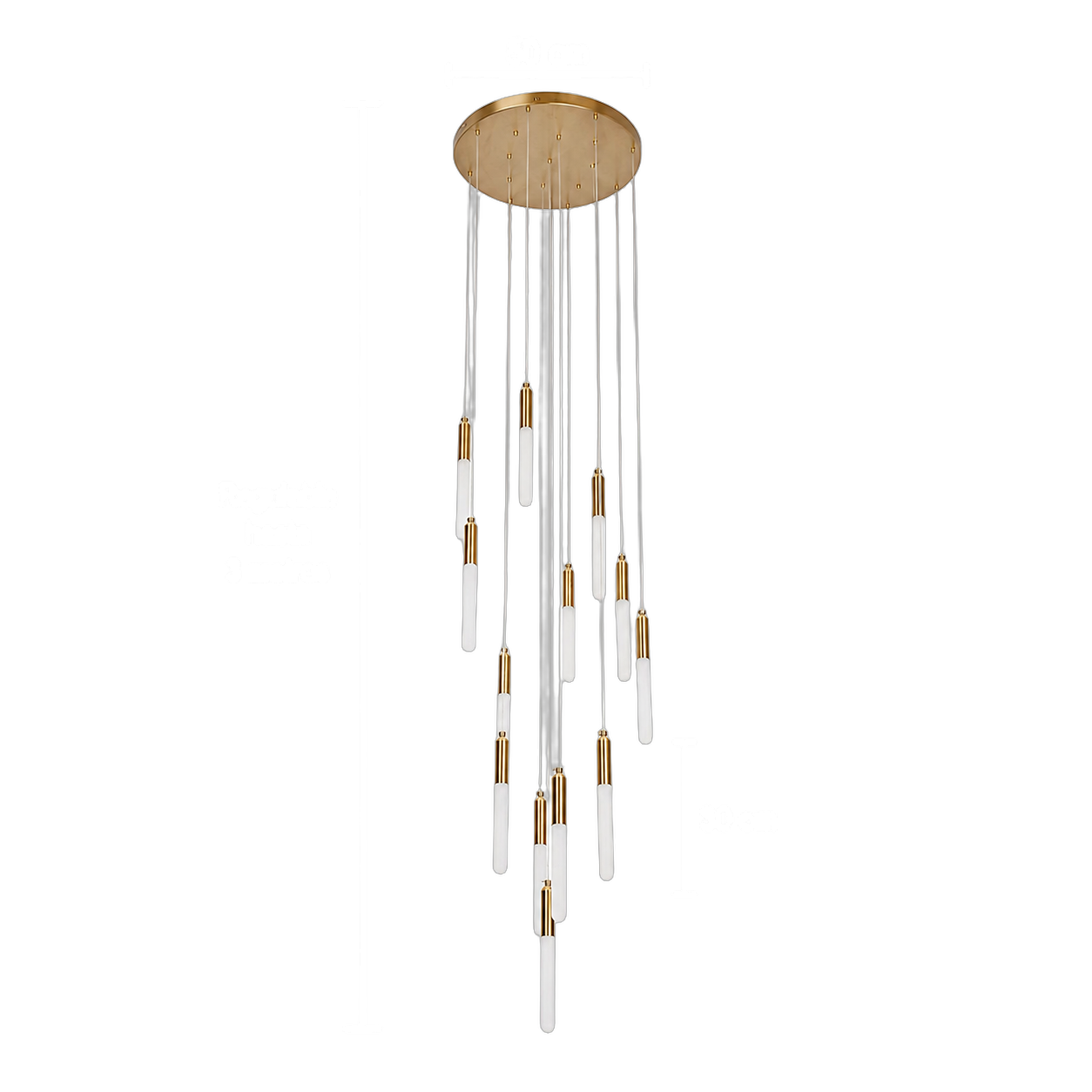 Lámpara colgante de doble altura con tubos LED, Dorado (50*Regula 300cm) (13 tubos led 4*30cm) (Circuito LED integrado, 3 temperaturas de luz: cálida 3000K, neutra 4500K, blanca 6000K, vida útil 25000 horas)