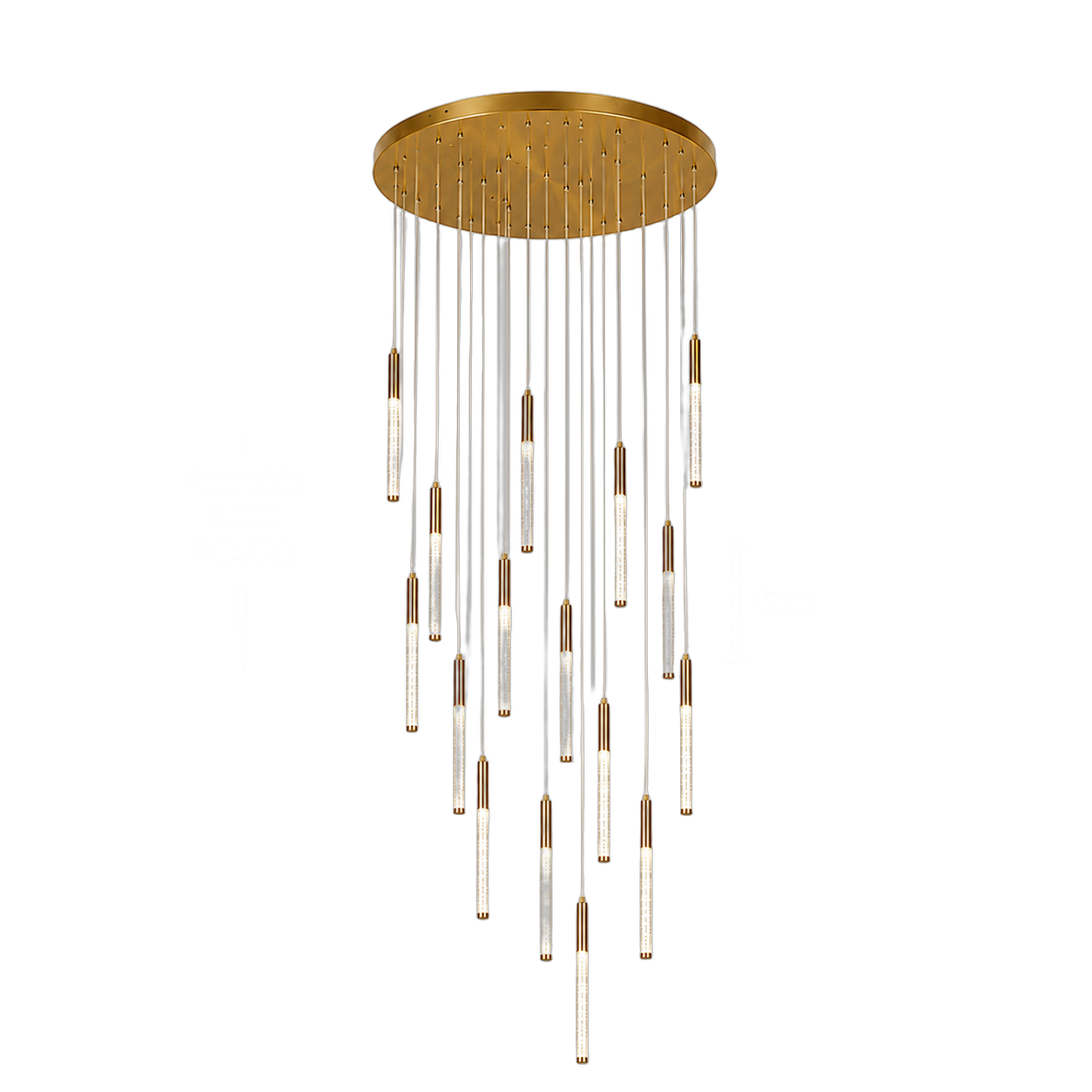 Lámpara colgante tubular LED en cascada, Dorado (70*300cm) (23 tubos led 2*42cm) (Circuito LED integrado, 3 temperaturas de luz: cálida 3000K, neutra 4500K, blanca 6000K, vida útil 25000 horas)