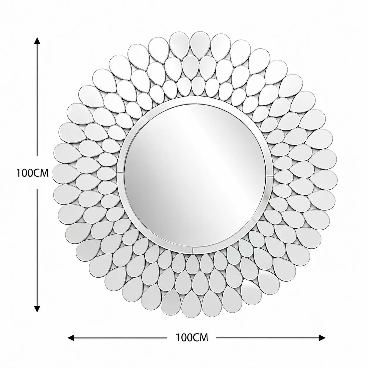 Espejo redondo gotas escamadas, Plateado (100cm)