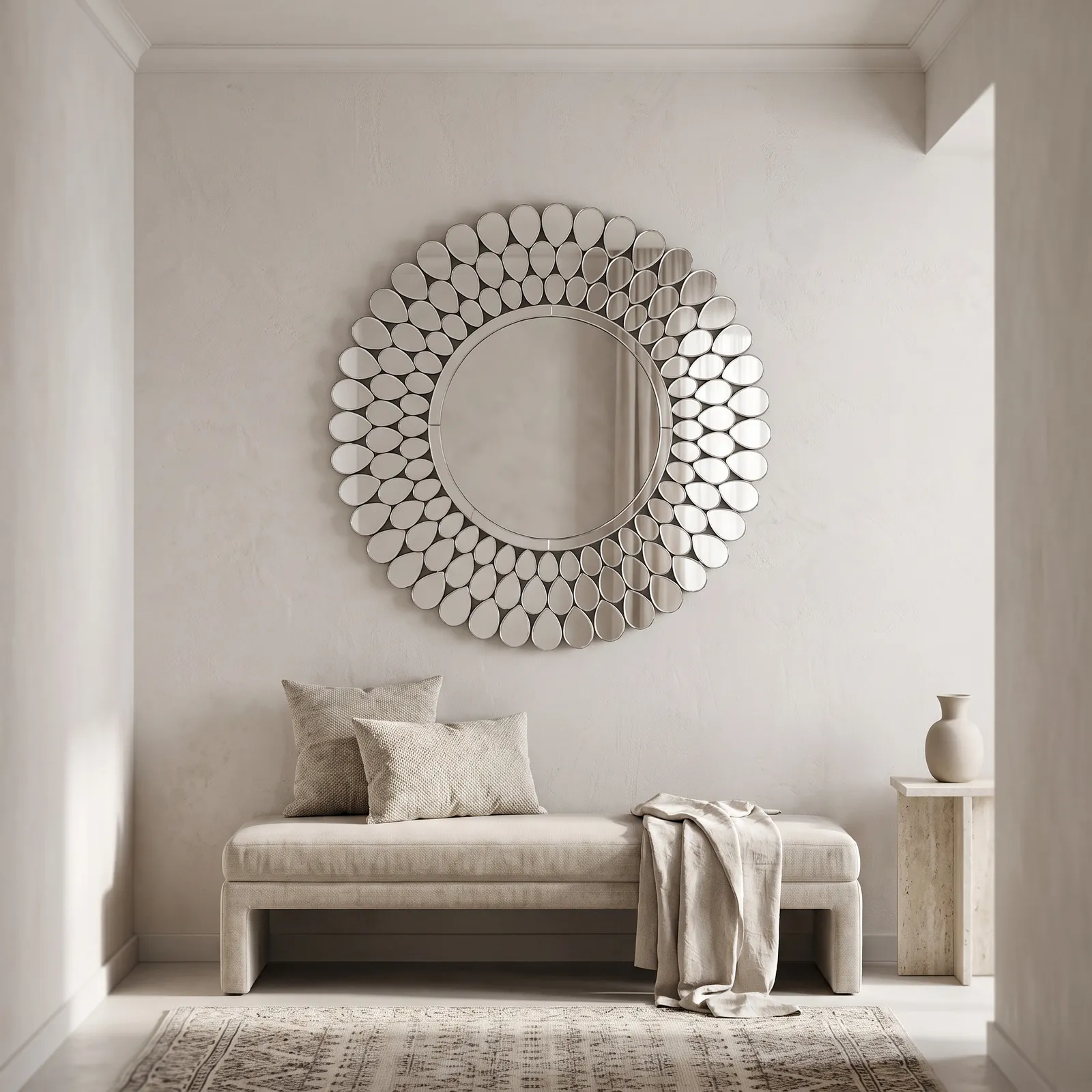 Espejo redondo gotas escamadas, Plateado (100cm)