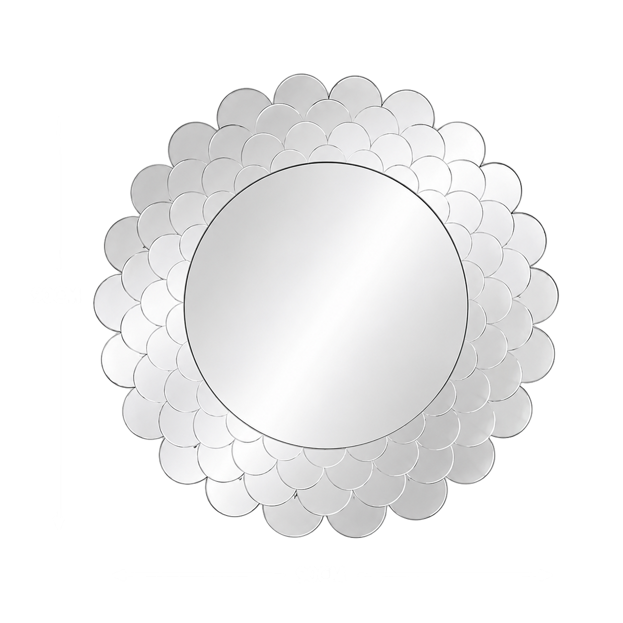 Espejo redondo pétalos escamados grande, Plateado (90cm)