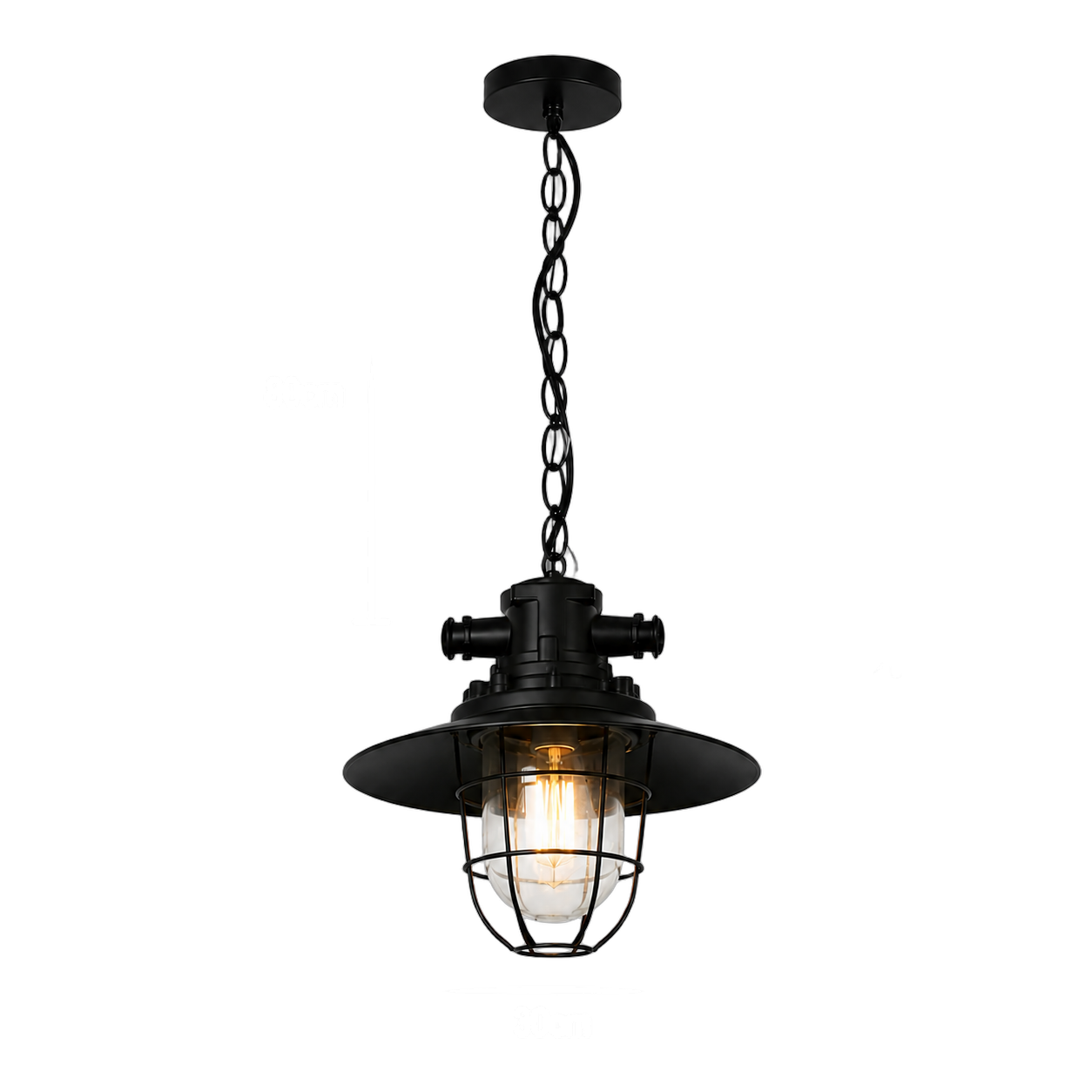 Lámpara colgante industrial campana, Negro (30*20*Regulable 80cm) (1 foco E27BULB3000K no incluido)